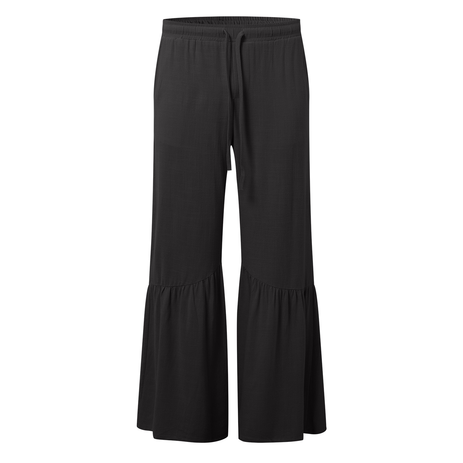 thumbnail image 5 of Pantalones acampanados de color liso con cintura elástica para hombre, primavera-verano - Pantalones informales de poliéster para vacaciones, 5 of 5